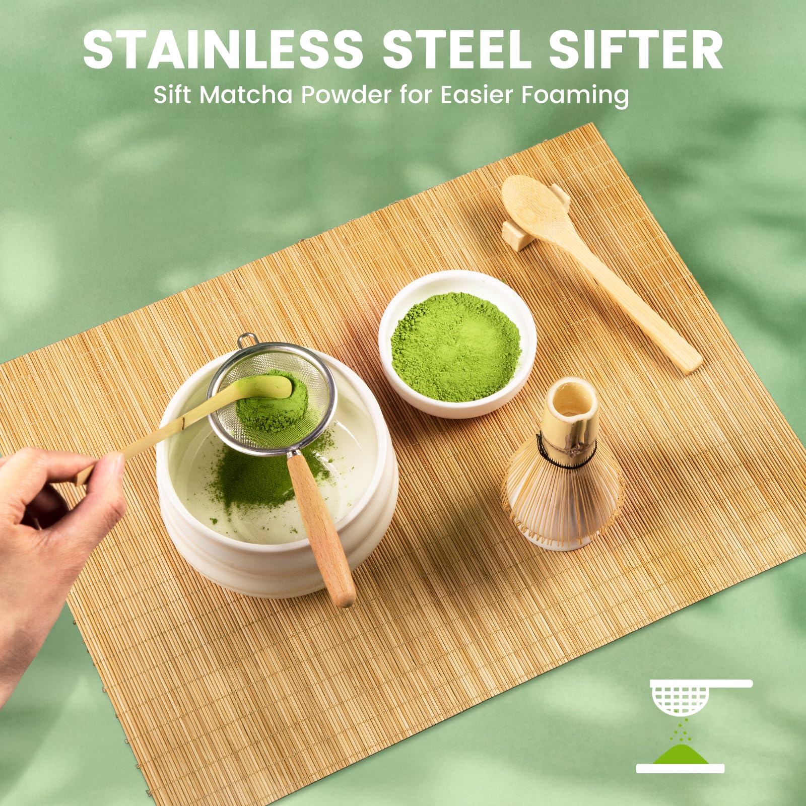 Juego De 5 Piezas Para Matcha - Cuenco De Cerámica Con Boquilla, Batidor De Bambú, Cuchara Y Colador, Para Preparación Auténtica De Té