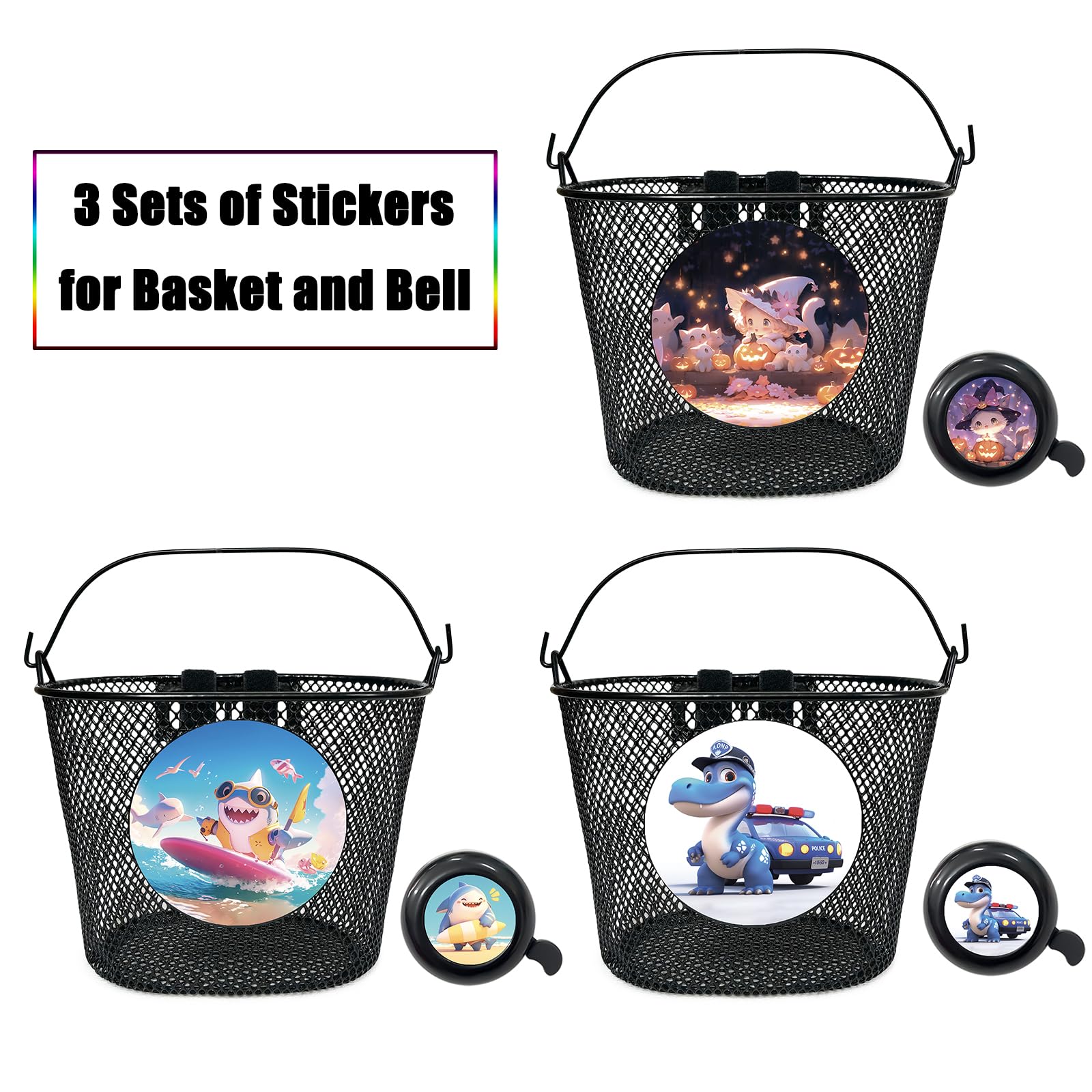 Noviko Kids Bike Basket Boy Bicycle Baskets Toddler Girl Bike Basket Front Handlebar (3 Sticker, Small)