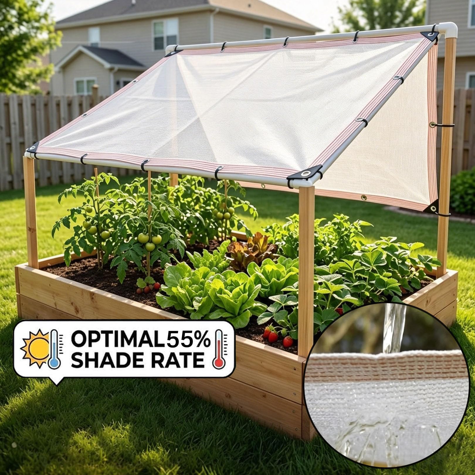 Filet d'ombrage Blanc 6mx6m 55% de taux d'ombrage 3 Aiguilles Filet Anti-Chaleur et Respirante | résistant au vieillissement et aux UV,pour Balcon, Jardin, Fleurs et succulentes