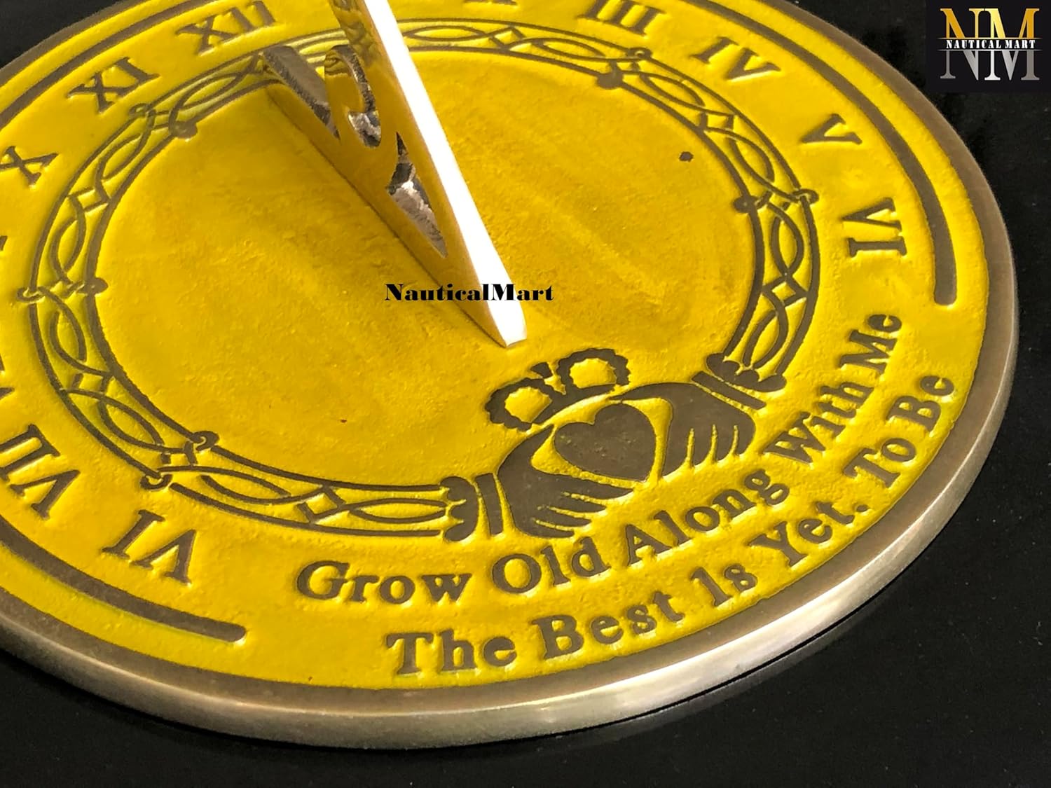 NauticalMart Garden Sundial Grow Old with Me -The Best is Yet, to be (Golden Finish), Unique Wedding Gift Idea for Parents, Friends, Engraved Anniversary Sundial Gift