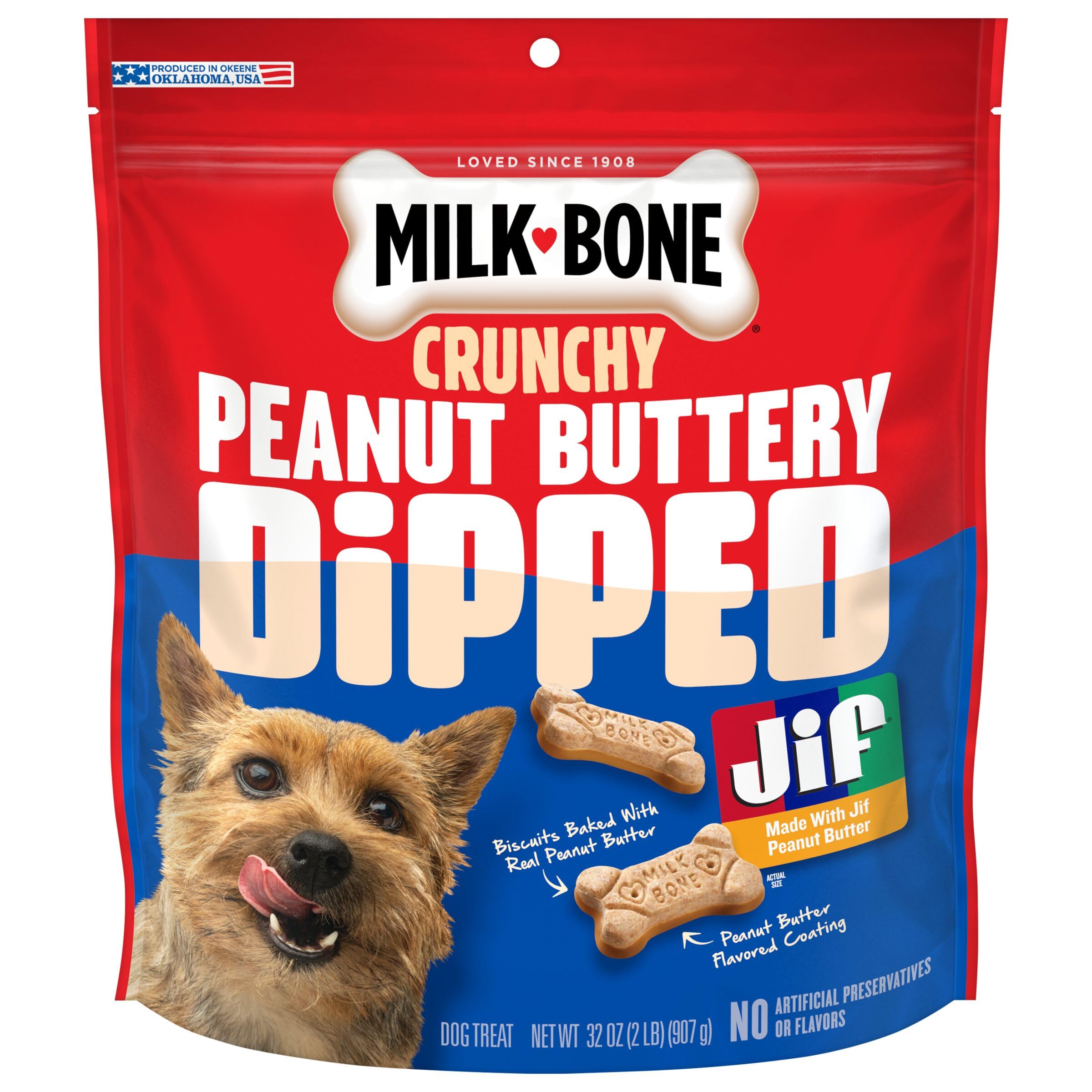 Milk-Bone Peanut Buttery Dipped Dog Biscuits with Jif Peanut Butter, 32 Oz. Bag