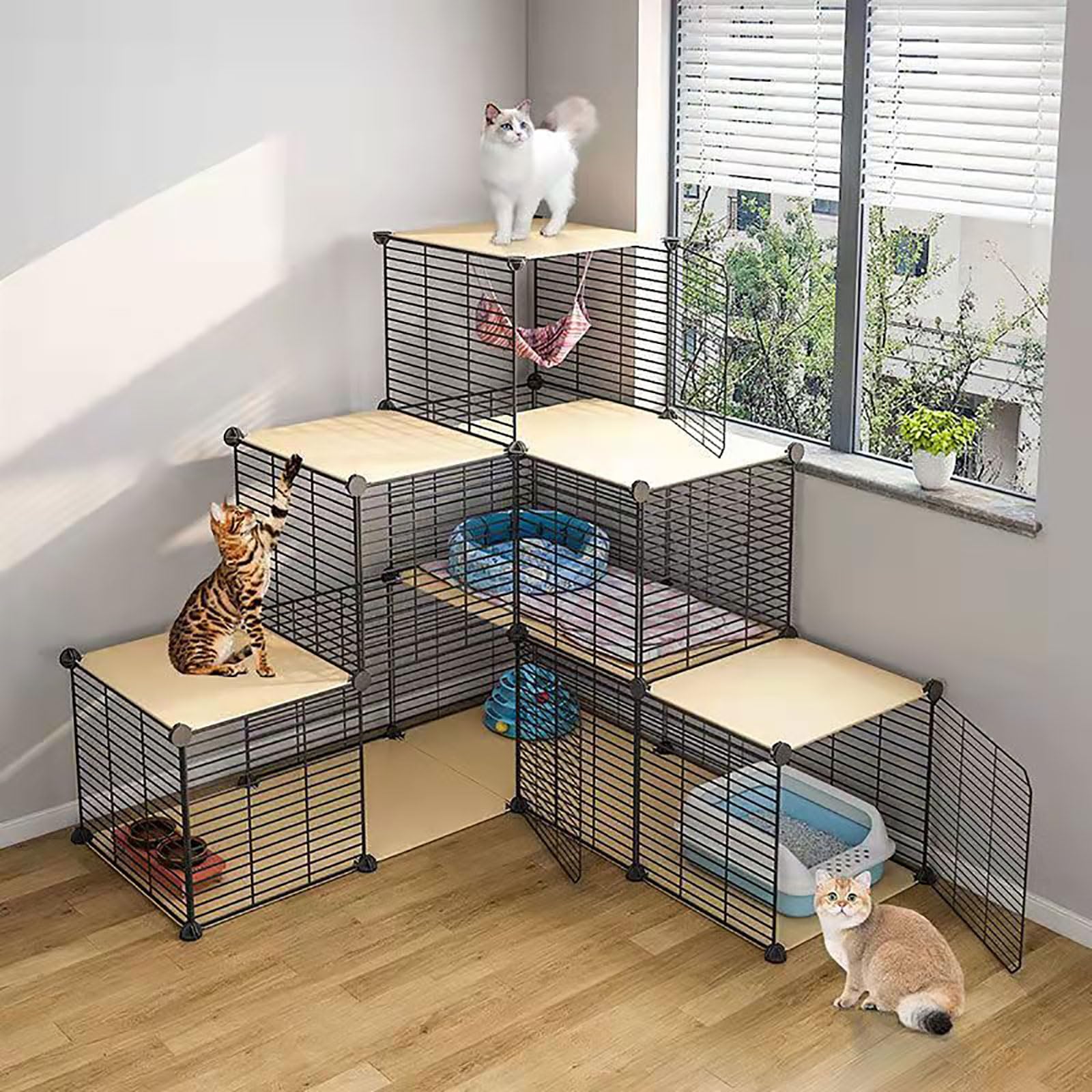 asdchZen Cat Cages Indoor Diy Cat Playpen Outdoor Cat Enclosures Detachable Small Animal Cage Crate Cat Cabinet - For Small Pet Cat,111X111X109Cm,B