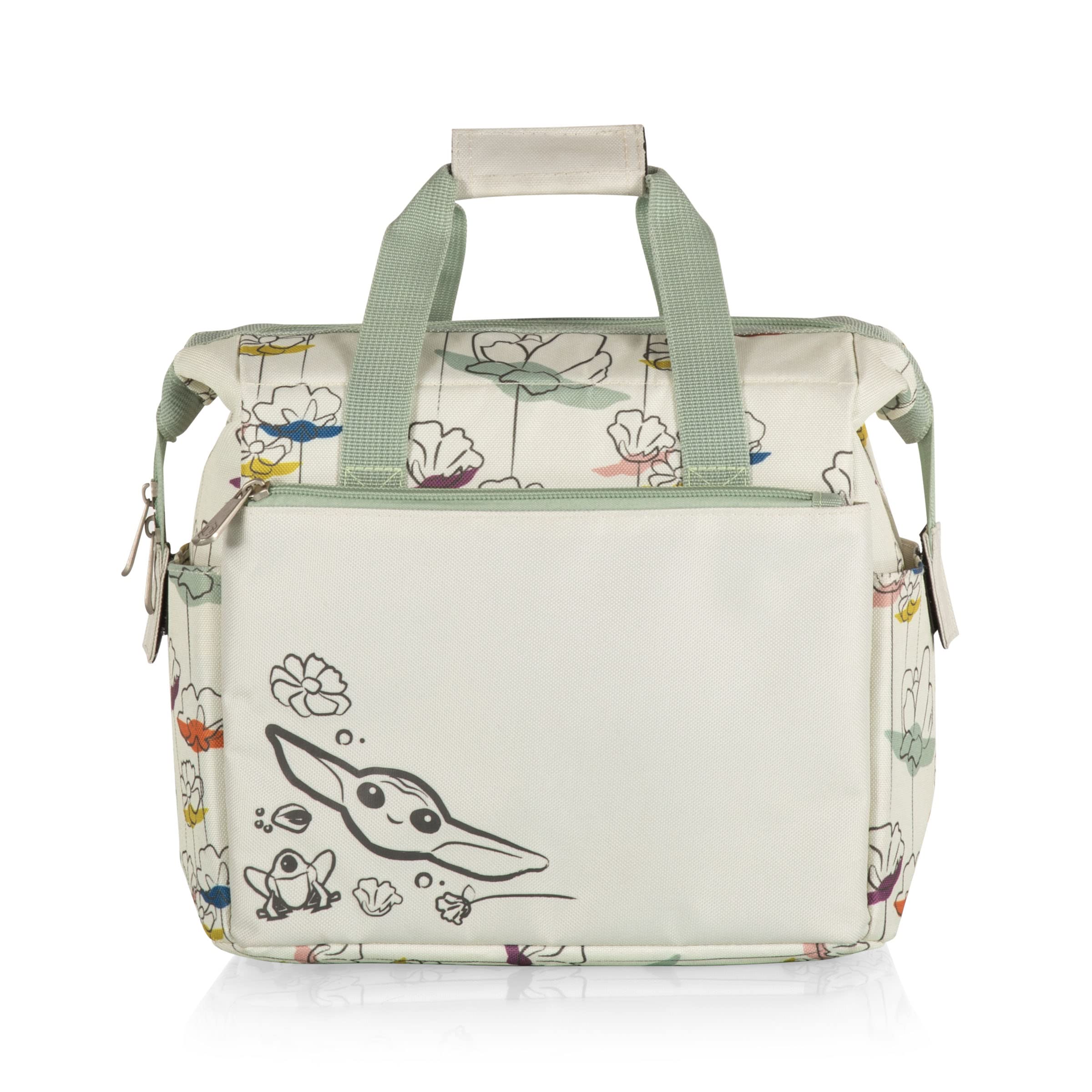 PICNIC TIME Star Wars Mandalorian Grogu Floral On The Go Lunch Bag, Soft Cooler Lunch Box, Insulated Lunch Bag, (Cream with Floral Pattern)