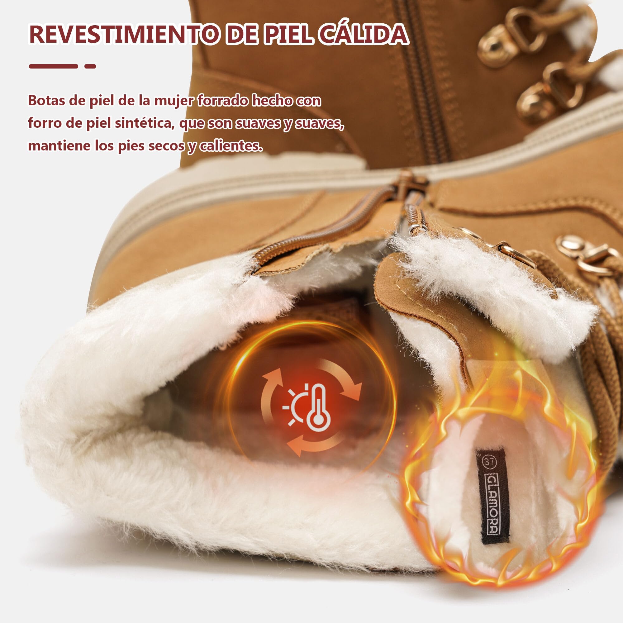 GLAMORA Botas de nieve mujer impermeables térmicas con forro de pelo suave, antideslizantes, cálidas y cómodas, ideales para invierno, montaña o trabajo