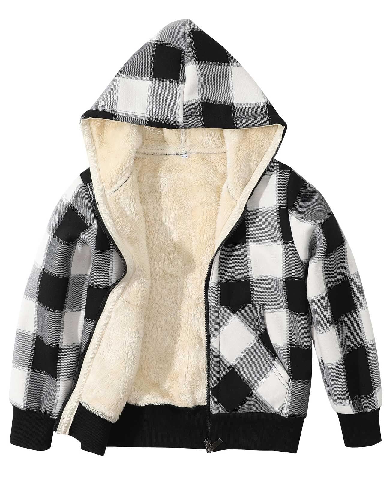 YKR Unisex Boys Girls Sherpa Fleece Lined Hoodie Zip Up Jacket Kids Winter Warm Outwear Sweatshirts