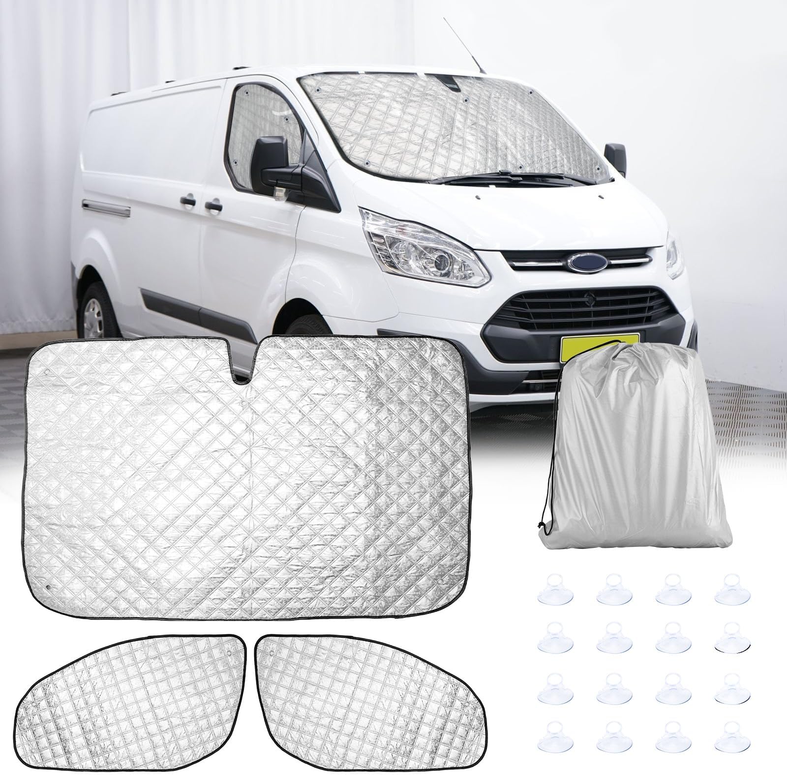 Thermal Windscreen Cover for F-ord Transit Custom, 3PCS Ultra Thick Internal Thermal Blind Sun Protection Foldable Window Screen Cover with Storage Bag, 98% Blackout