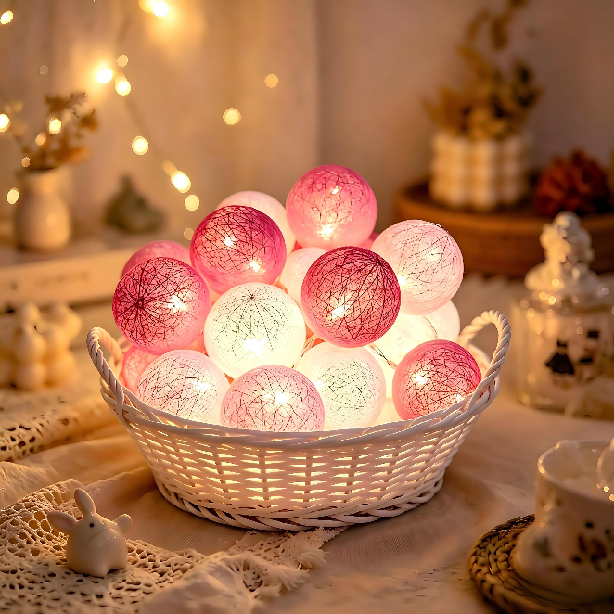 YeahBoom Guirlande Lumineuse Coton Boules Alimenté par Pile,300CM 20LED Guirlande Lumineuse Boule,pour Noël Halloween Anniversaire Mariage Chambre Enfant Fête