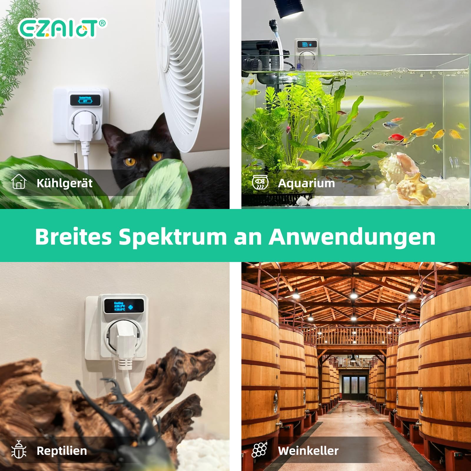 Steckdosen-Thermostat WLAN - Heizung/Kühlung und Zeitschaltuhr mit 3m und 5cm Fühler, Digitaler Temperaturregler für Gewächshäuser, Aquarien, 230V, OLED Bildschirm