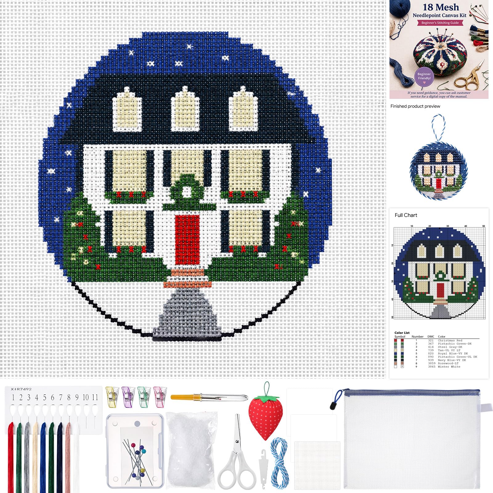 Rivvlive 26 Pcs Clapboard House 18 Mesh Needlepoint Canvas Kit Beginner