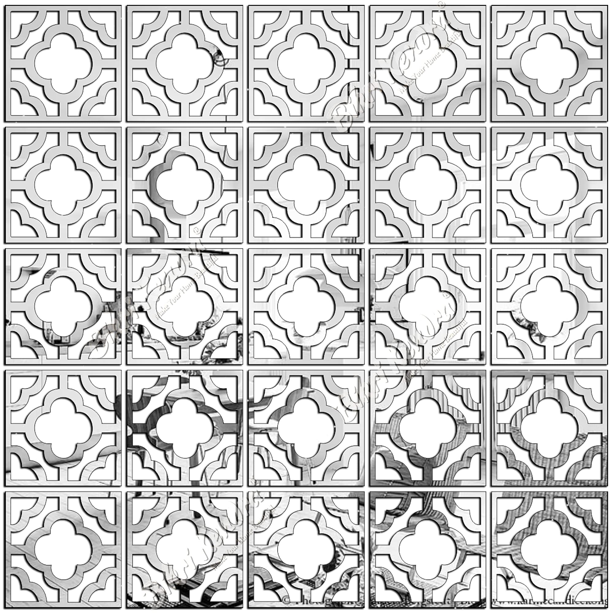 Bikri Kendra 25 Border Silver Decorative Mirror Self-Adhesive Stickers For Wall, Wall Mirror Stickers, 3D Acrylic Stickers Wall Stickers For Hall Room, Bed Room, Kitchen Living Room Kids Room, 10 cms