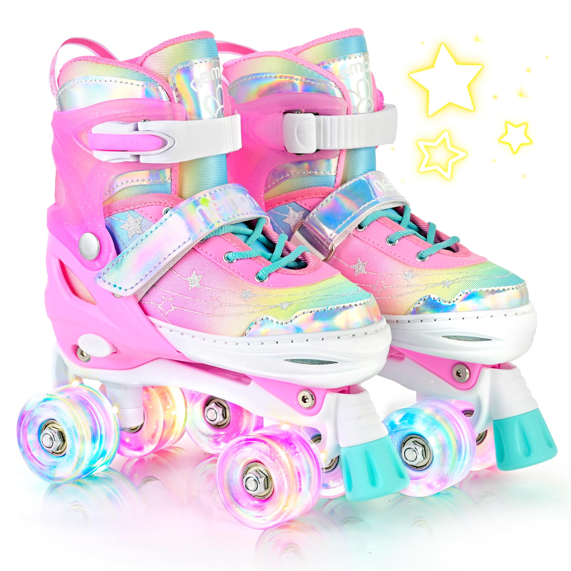 NEMONE Rollschuhe für Mädchen Kinder 4 Größen Verstellbar Blau Violett Rollschuhe für Kinder Drinnen Draußen Mädchen Kinder