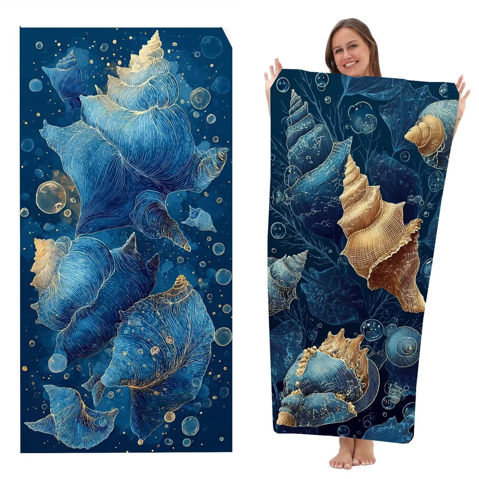 Toalla Playa Microfibra Grande Toallas Piscina Pareos Playa Mujer Antiarena Beach Towel Grandes XXL, Ligera Toallas Viaje Secado Rápido Suave Manta de Piscina Para (100x200 cm, Azul Concha) z-7226