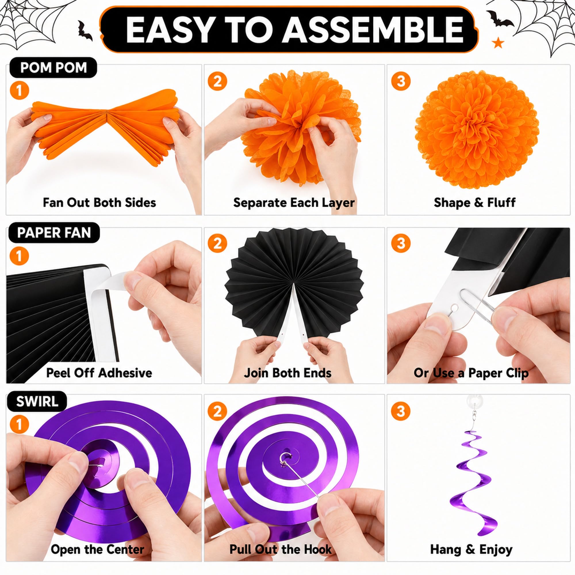 24 decoraciones de fiesta de Halloween, reutilizables para interiores y