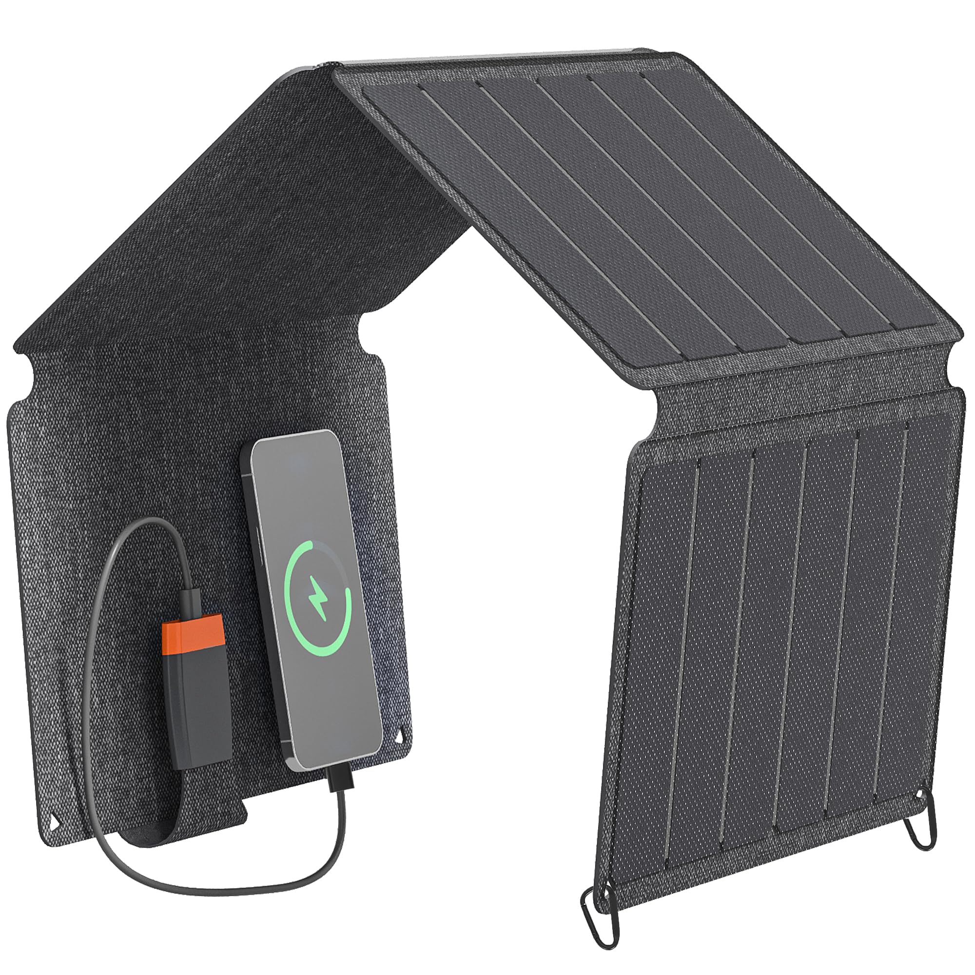 HOMCOM Składany panel słoneczny 36 W przenośna ładowarka solarna typu C do USB-A | Torba transportowa, wodoodporna ETFE IP67, port ładowania, zasilacz, do wędrówek i biwakowania na świeżym powietrzu