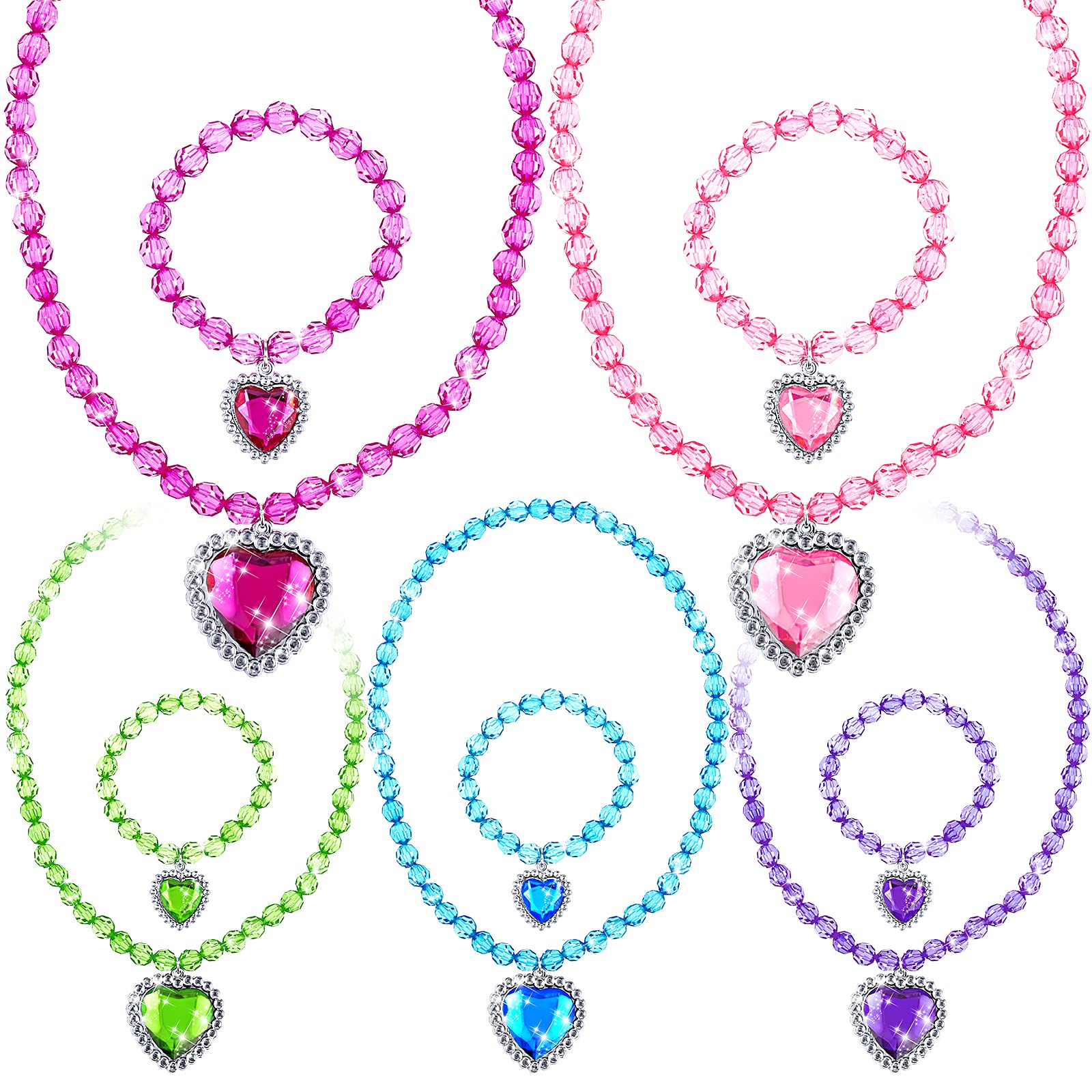 5 Set Princess Jewelry Dress Up, Costume Jewelry for Girls, Play Jewelry for Little Girls Princess Necklace Bracelet Set for Party Favors Costume Birthday Party Favors Cosplay