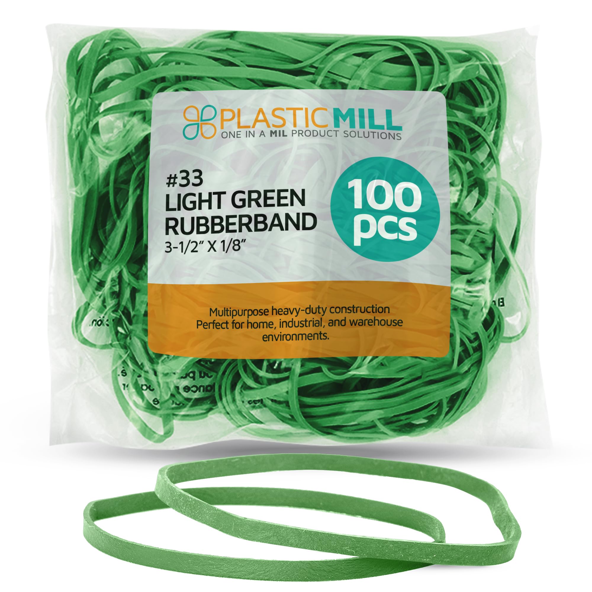 PlasticMill Light Green Rubber Bands Size 33 (3 1/2" x 1/8") - #33 Colored Rubber Bands Office Supplies - Strong, Elastic Bands for Crafts, Balloon