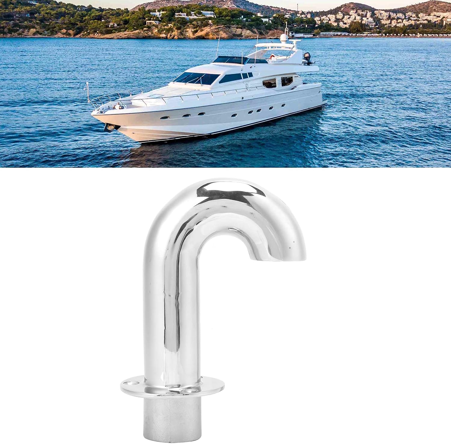 14in. Gooseneck Vent Pipe Door Window Vent Tube Fitting Connector, Boat Vent Pipe Air Vent Connector, 316 Stainless Steel Marine Boat Hardware, 35mm Vent Pipe with Screws