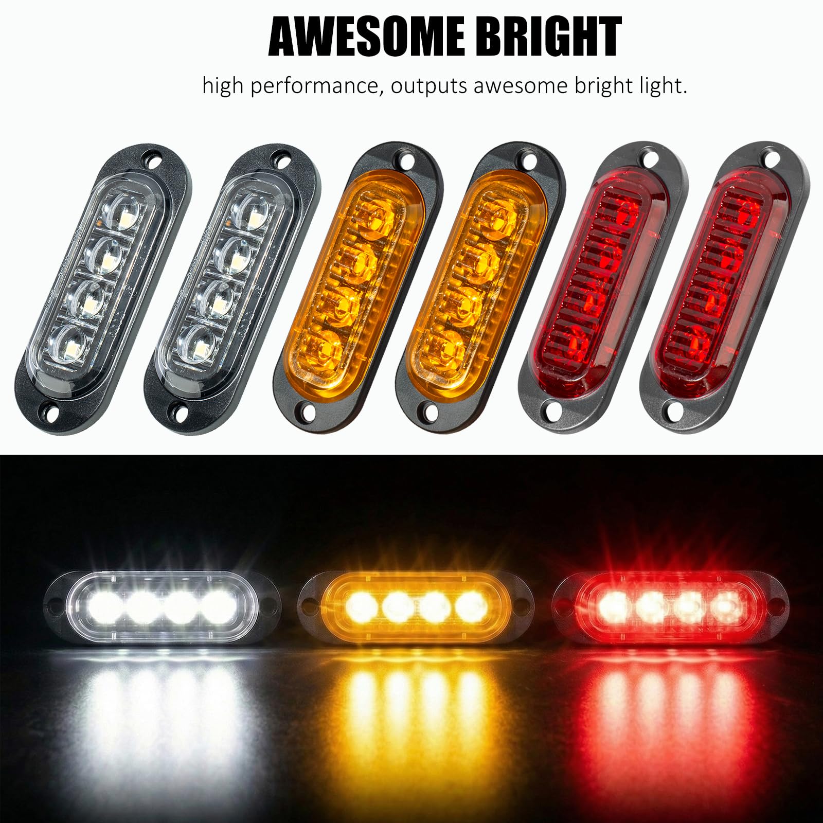 Catekro 30 Unidades Luces de Galibo LED, 12V - 24V, Amarillo+Rojo+Blanco | Luces Laterales de Posición con 4 LED para Camiones Furgonetas Remolques Coche Estancas e Impermeables