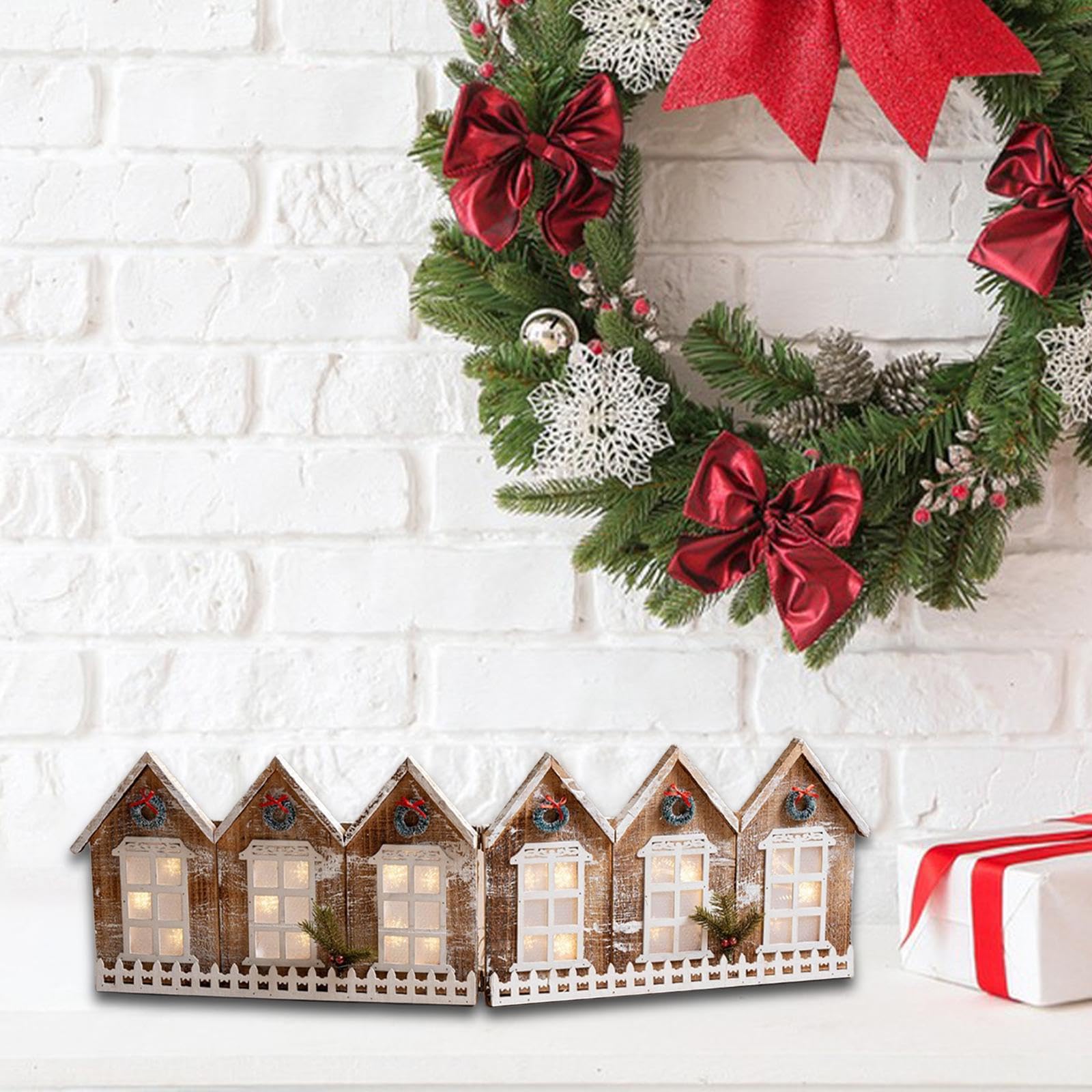 Baoblaze Set di Casette Natalizie in Legno, Albero di Natale, recinto, Regalo di Natale, Decorazione da Tavolo, per caminetto, Bar, Festa di Natale
