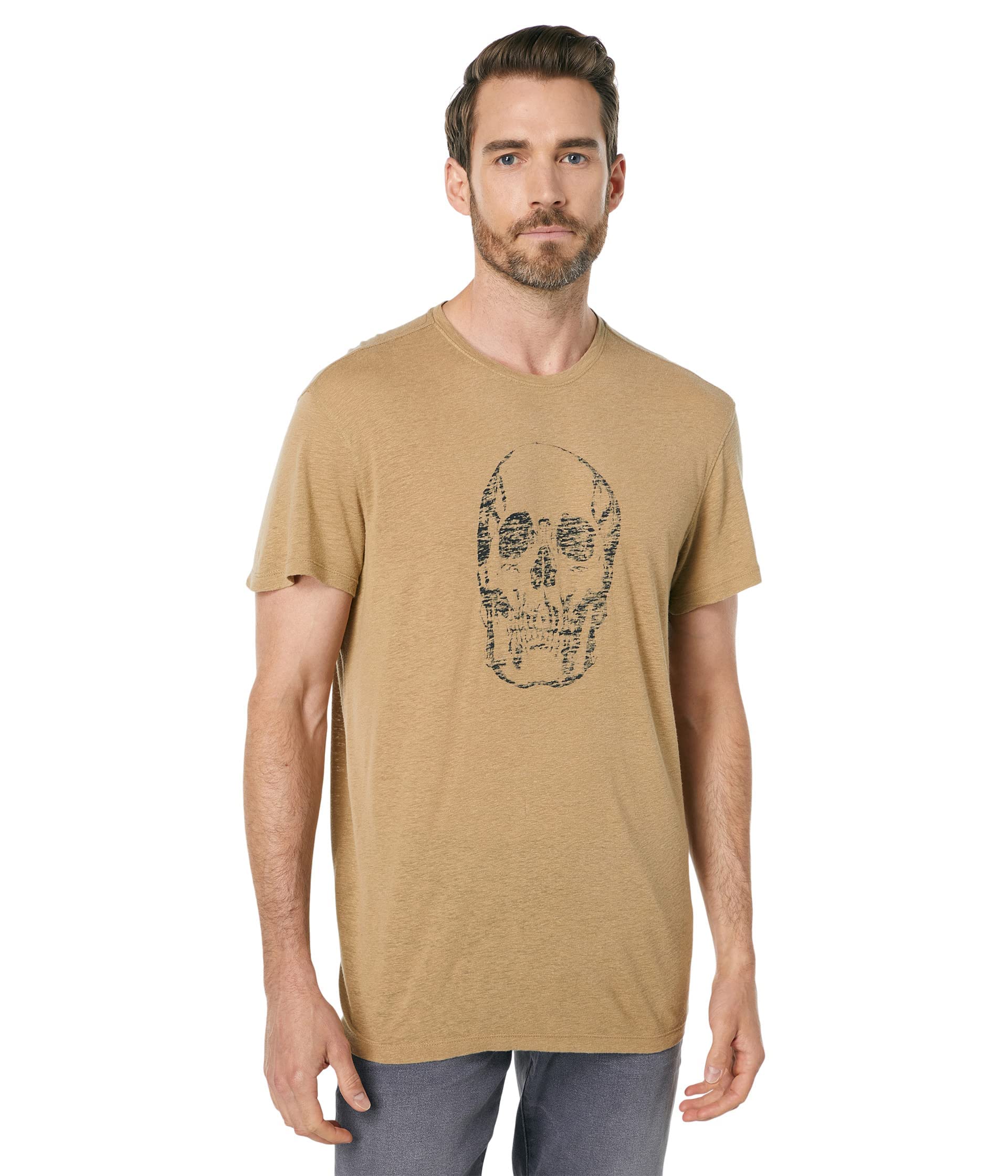 John Varvatos Men's Ss Crew Tee-Skull, Hemp, Large