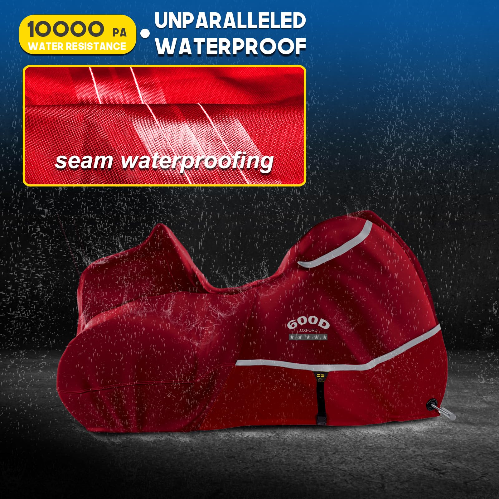 Motorcycle Cover with Side+Top Box Heavy Duty 600D Waterproof for Touring Models Harley Davidson Ultra Limited,Road Glide Limited, Gold Wing,Road Master,Indoor & Outdoor Storage Red