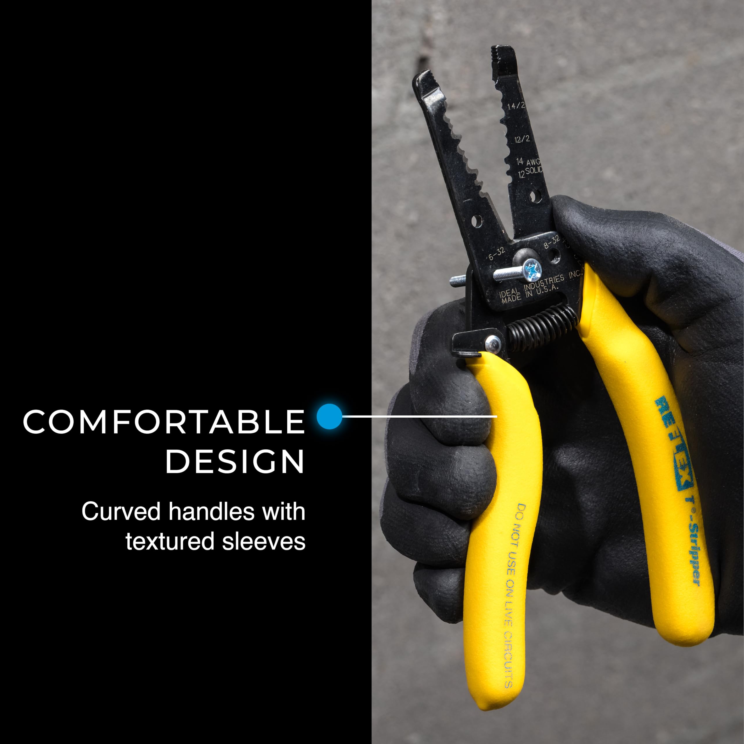 IDEAL Electrical 45-621 Reflex Super 12/2 & 14/2 NM Cable T Stripper - Dual NM Wire Stripper, Plier Nose, Slide Lock, Textured Grips — Amazon image 3