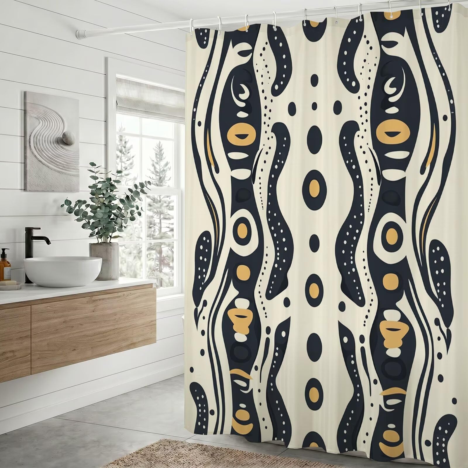 Nero Semplice Tenda Doccia 300x200 cm Impermeabile Idrorepellente per Vasca da Bagno, Tenda in Tessuto Poliestere Opaca con Orlo Appesantito, Lavabile Asciugatura Rapida Decorazione con Anelli, Q-o380