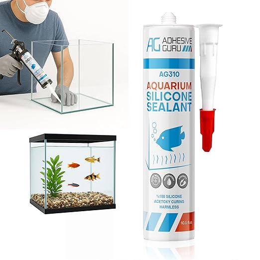 Aquarium Silicone Sealant Clear (100% Silicone), Waterproof Aquarium Safe, Non-Toxic Fish Tank Glue, Solvent Free, Rapid Curing, Strong Adhesion, Transparent, 1 Pack