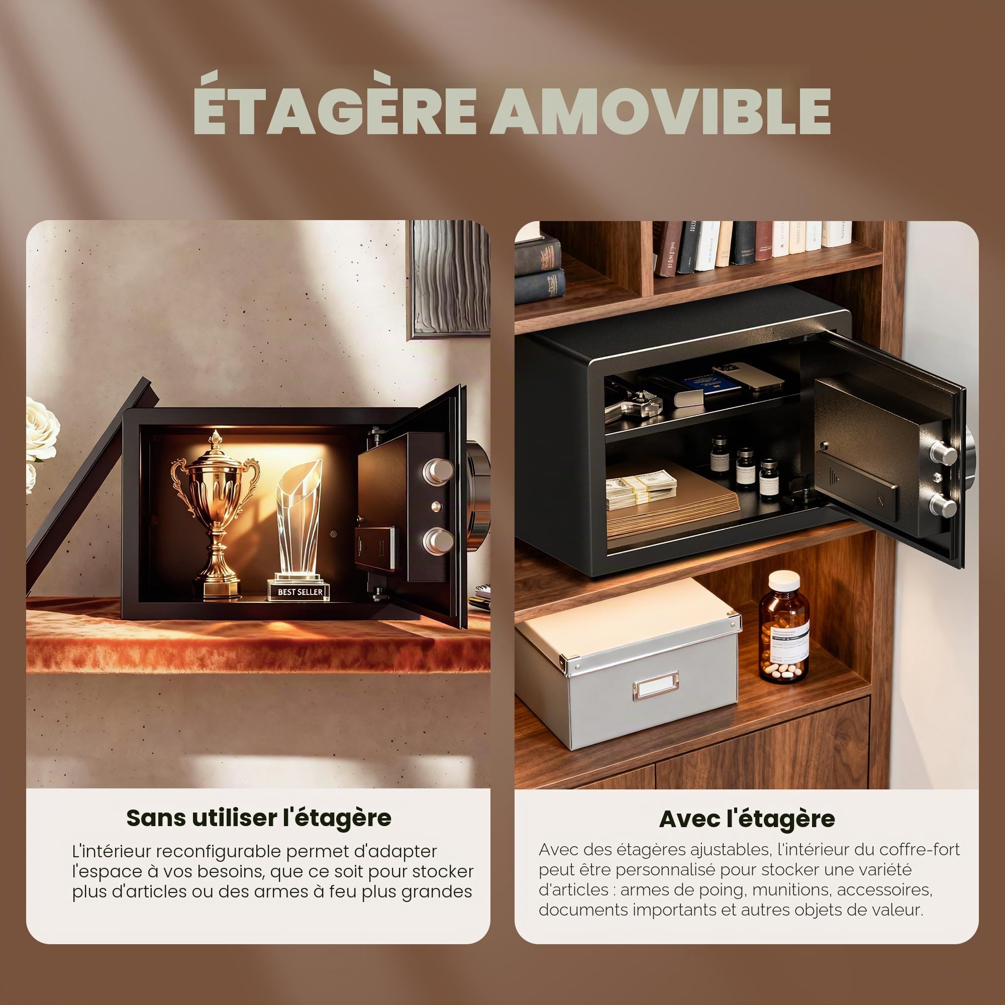 KornerBatl Coffre-fort biométrique 20 lb avec empreinte digitale, LED | 30 empreintes, 4 modes d'accès, clavier rétroéclairé, mode silencieux, alimentation USB-C d'urgence et rangement flexible