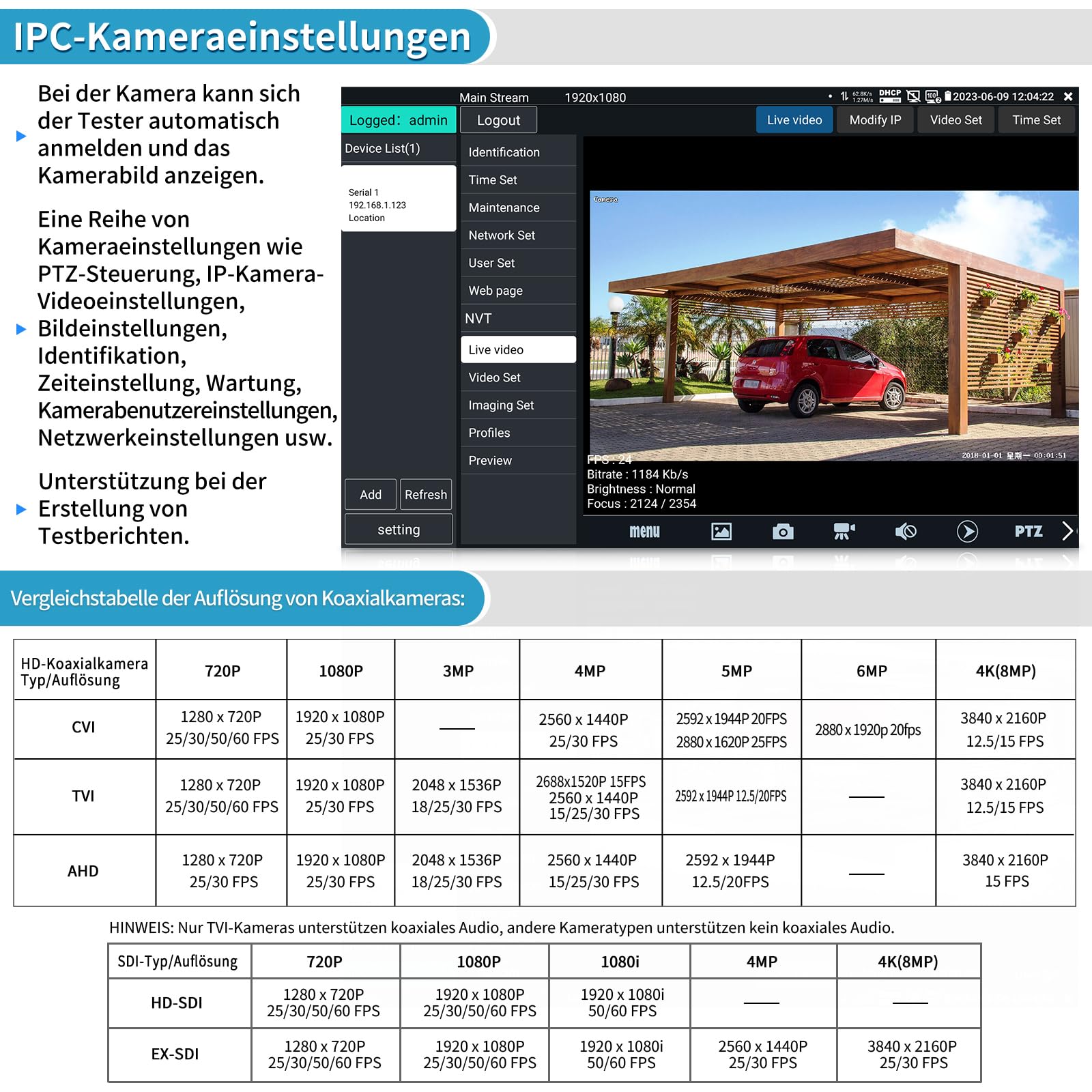 Henkion IPC CCTV Tester H12-ADHS Mit 8 Zoll IPS Touchscreen Monitor, CCTV-Kameratester Unterstützt 8K 32MP IP Und 4K 8MP TVI CVI AHD SDI-Kameratests, Kabeltester SFP POE HDMI/VGA WiFi RS485