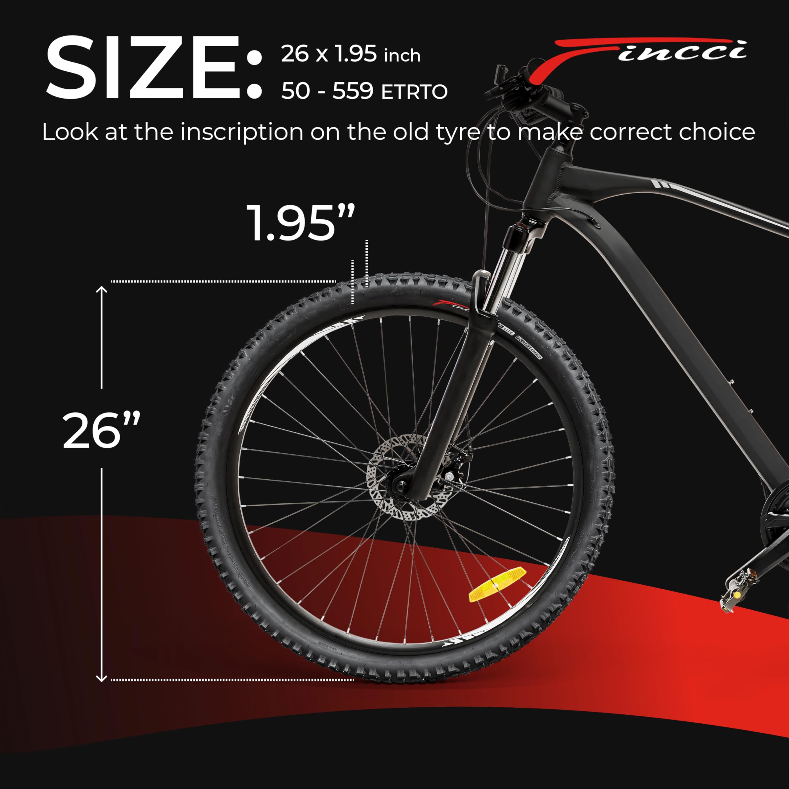 Fincci Fahrradreifen 26 Zoll - MTB Reifen 26 x 1.95, Fahrradmantel 26 Zoll, 60 TPI FaltReifen für Mountainbike, MTB Fahrrad, Rennrad Hybrid Fahrrad, E Bike, Etrto 50-559