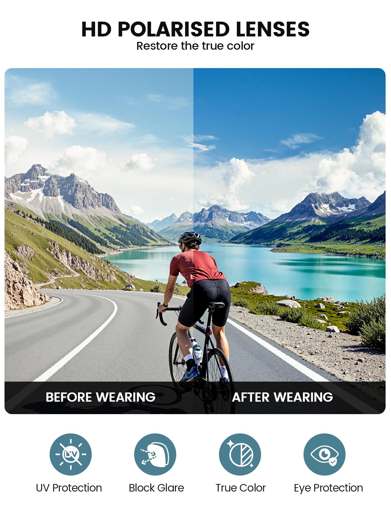 Lamicall Polarizadas Gafas de Sol para Ciclismo - [24g Ultraligero] UV400 Protección, TR90-Marco, Almohadilla Nasal Ajustable, Gafas de Sol Deportivas Mujeres Hombres para Pesca/Running/Senderismo - 4