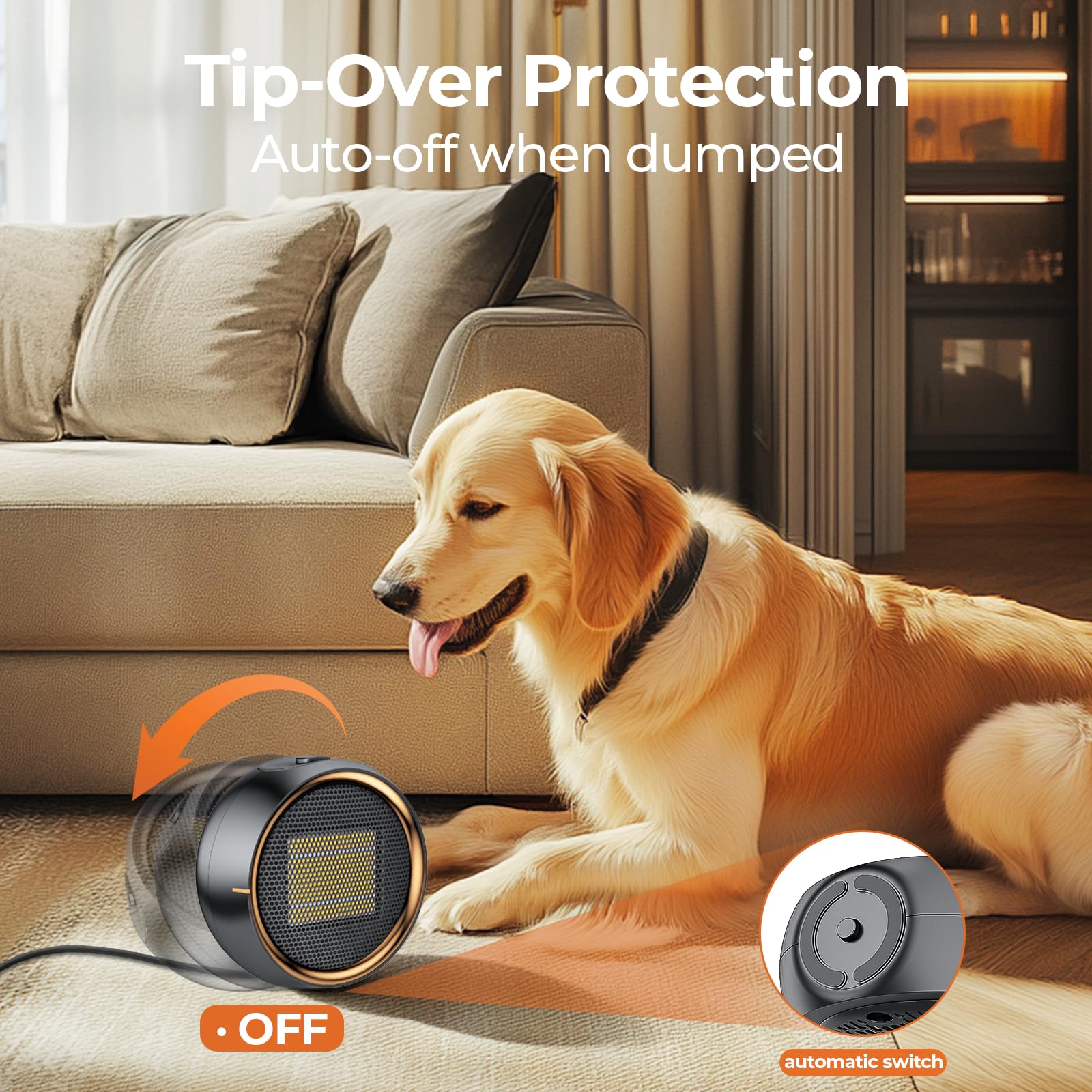 Space Heater, Portable Electric PTC Ceramic Heaters for Indoor Use, 2S Efficient Heating, Tip-Over & Overheat Protection, Quiet Small Mini Desk Heater for Bathroom Home Office Bedroom