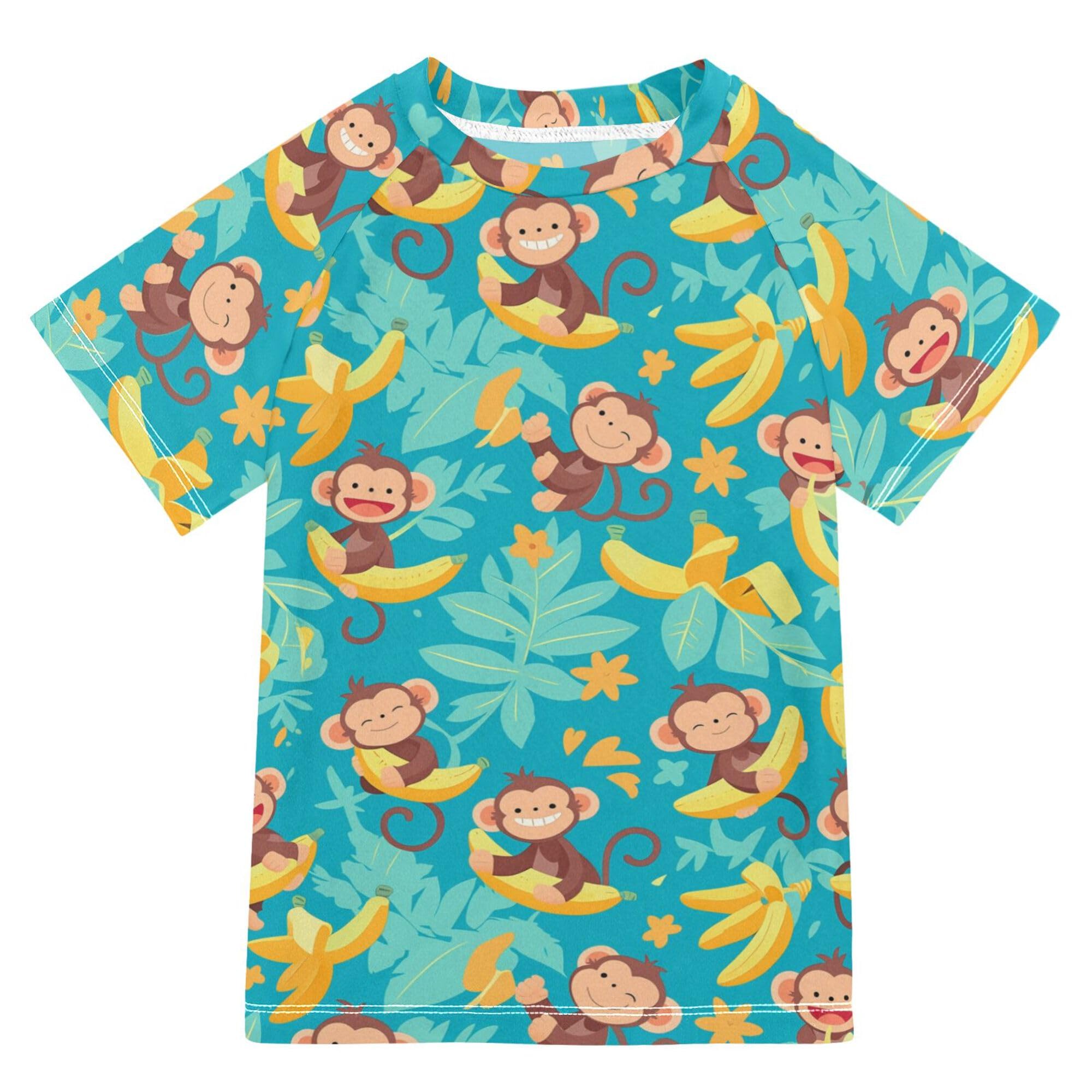 Monkey Bananas Cartoon Girl Bathing Suit Sun Protection Work Out Clothes Swimwear Beach Tops 3T