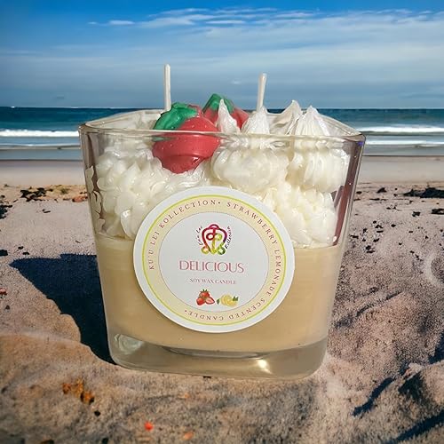 Miniatura 2 de Delicious Summer Scented Candle Natural Soy Wax Luxury Candle Cotton Wick Strawberry + Lemonade Scented Candle 8oz 45 Hour Clean Burn