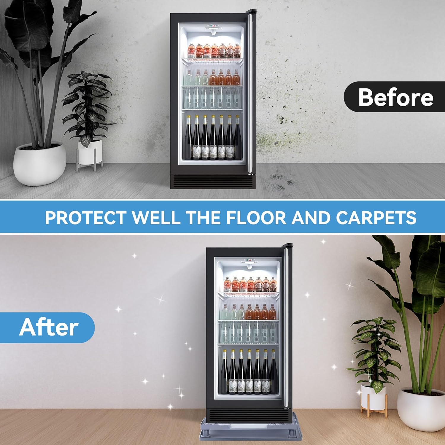 Saillong 24''x 24'' Mini Fridge Stand with Silicone Drip Tray, Universal Stand Base is Adjustable with 4 Strong Feet, Drip Pan, Suitable for Fridge, Washing Machine, Dryer, Wine Cabinet
