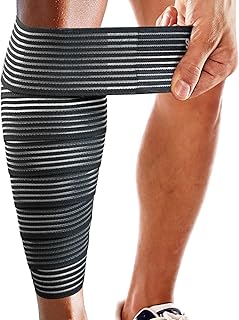HiRui Calf Compression Wraps, 71" Adjustable Elastic Bandage Sleeves, Lower Leg Calf Support for Men & Women, Shin Splints Relief, Varicose Veins, Fitness, Running, Basketball, Soccer (1, Black)