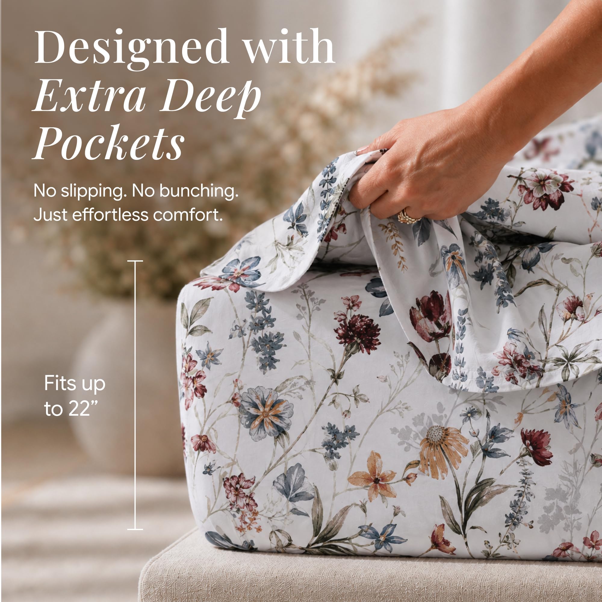 Tribeca Living Juego de sábanas tamaño King, satén de algodón suave de 300 hilos, estampado floral con bolsillos extraprofundos, juego de ropa de cama de 4 piezas, color rojo oscuro Amalfi, multicolor