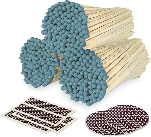 Cerillas azules de acero de 4 pulgadas + calcomanías de golpeador incluidas  300 fósforos de seguridad decorativos elegantes y modernos  Cerillas