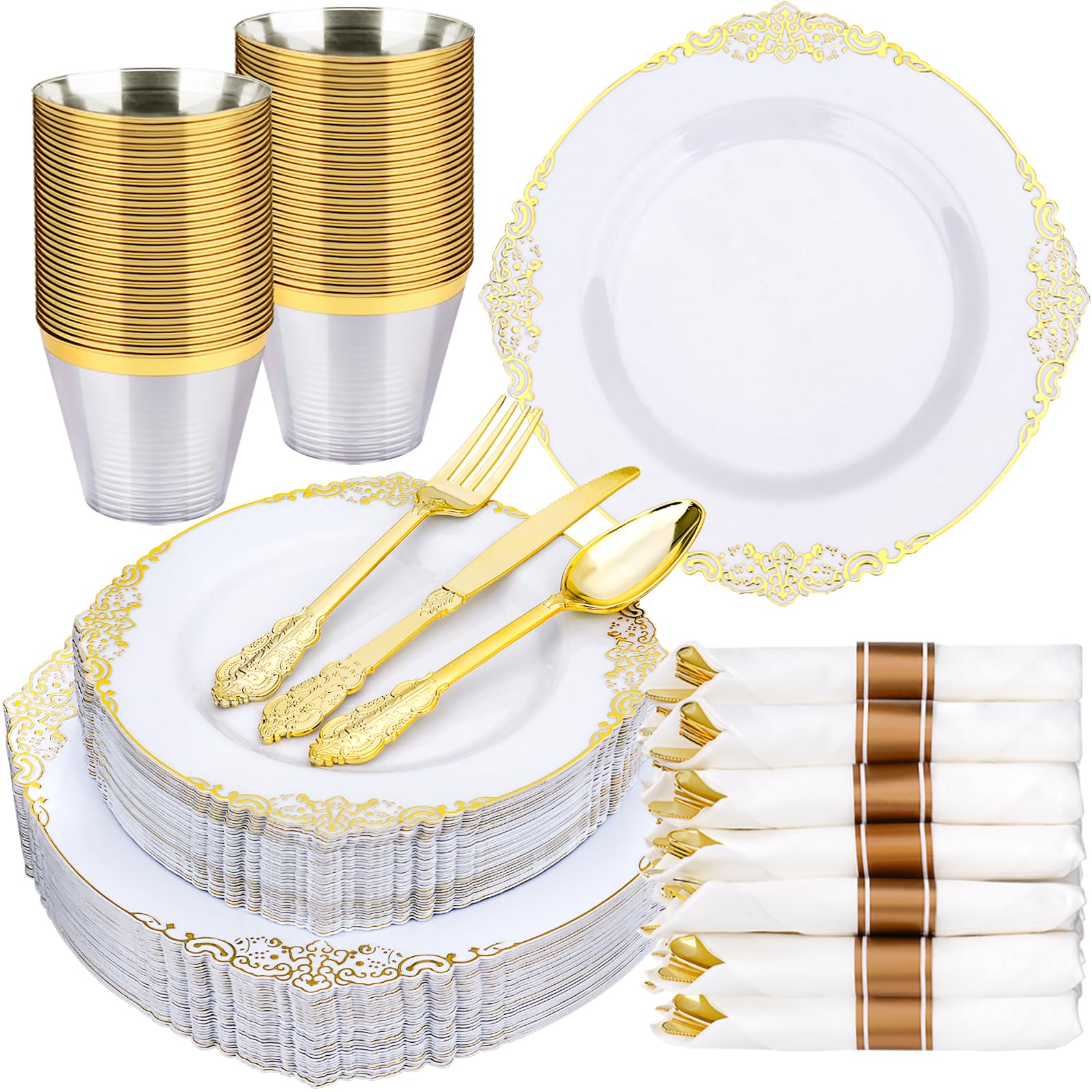 350 Piece White & Silver Dinnerware Set - 50 Guests -12