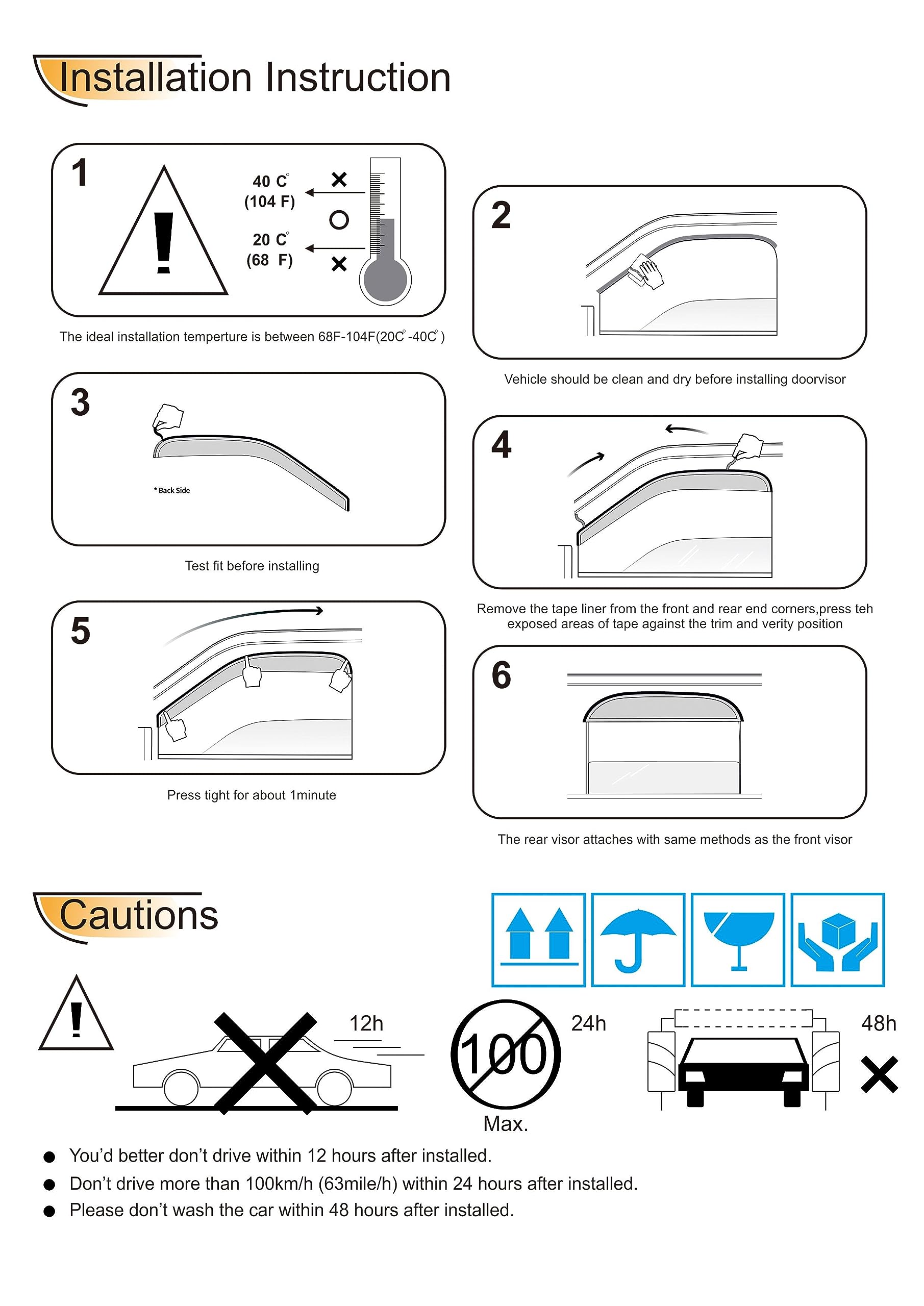 4 deflectores de viento para ventana delantera y trasera, compatible con Toyota 4Runner N210 2003-2009, estilo de montaje exterior