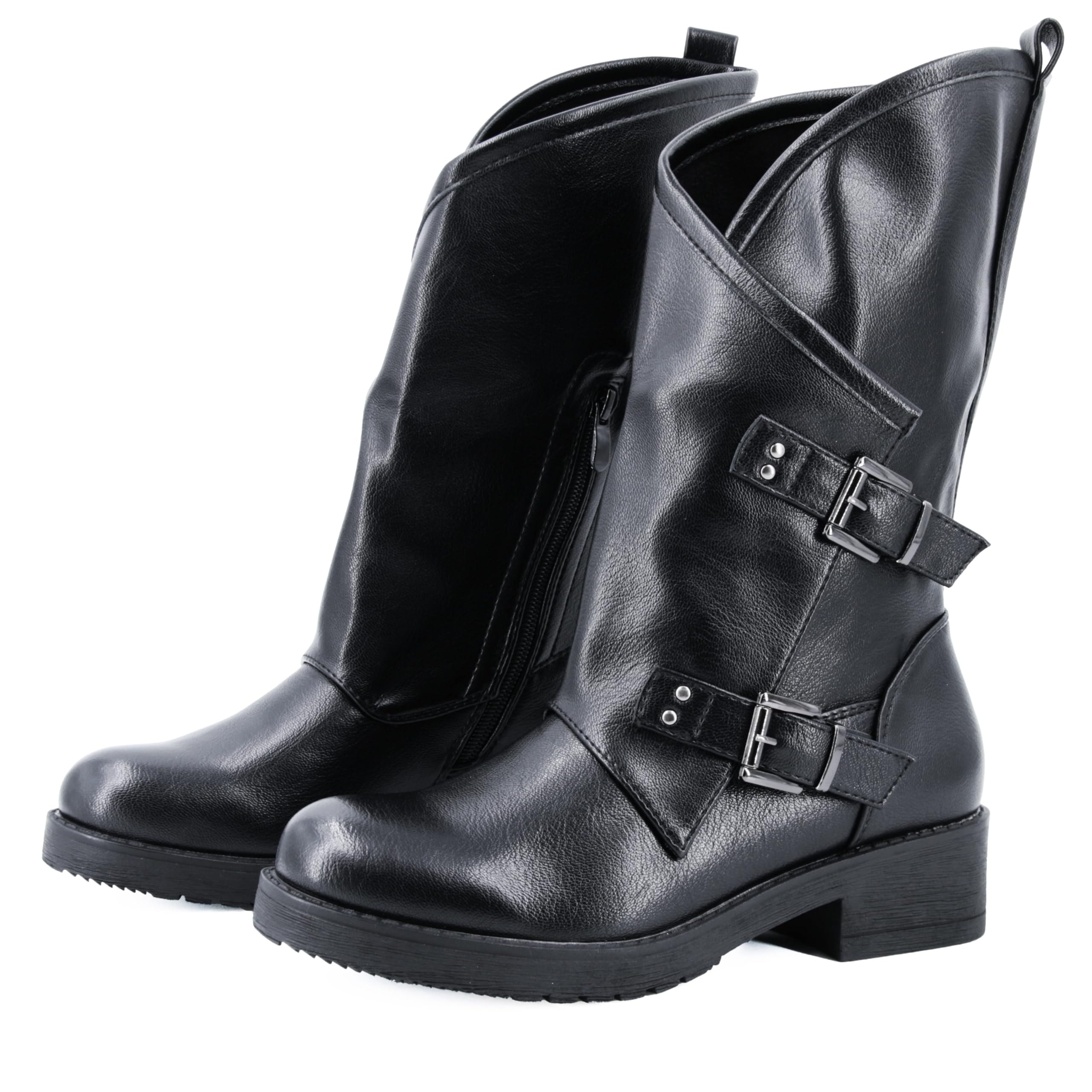 JOMIX Stivali Donna Biker Fashion con Fibbie Laterali Stivaletti in Pelle Sintetica con Cerniera Casual e Chic