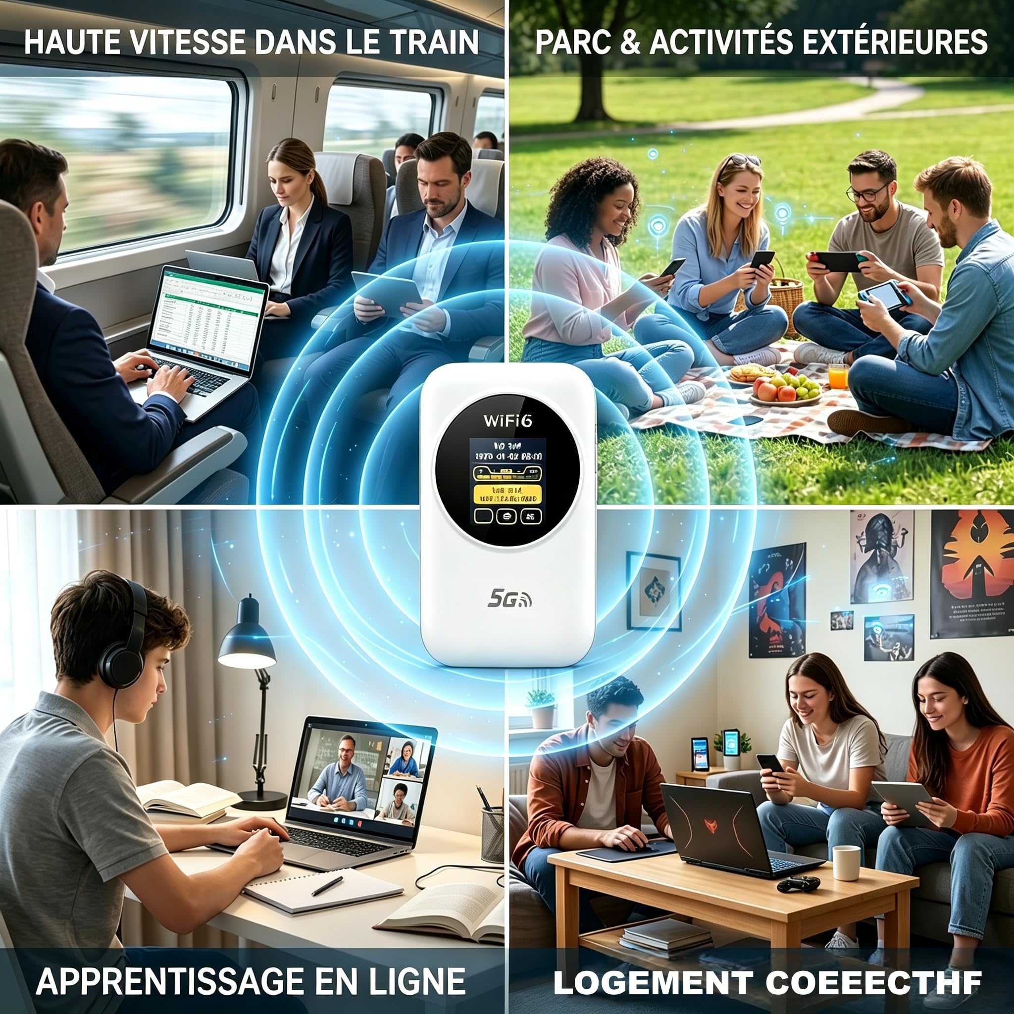 Routeur WiFi 6 Portable 5G Déverrouillé ，avec Emplacement SIM, Modem Internet Mobile Haut Débit 5G/4G+, Connexion Jusqu'à 30 Appareils, Idéal Voyage et Télétravail