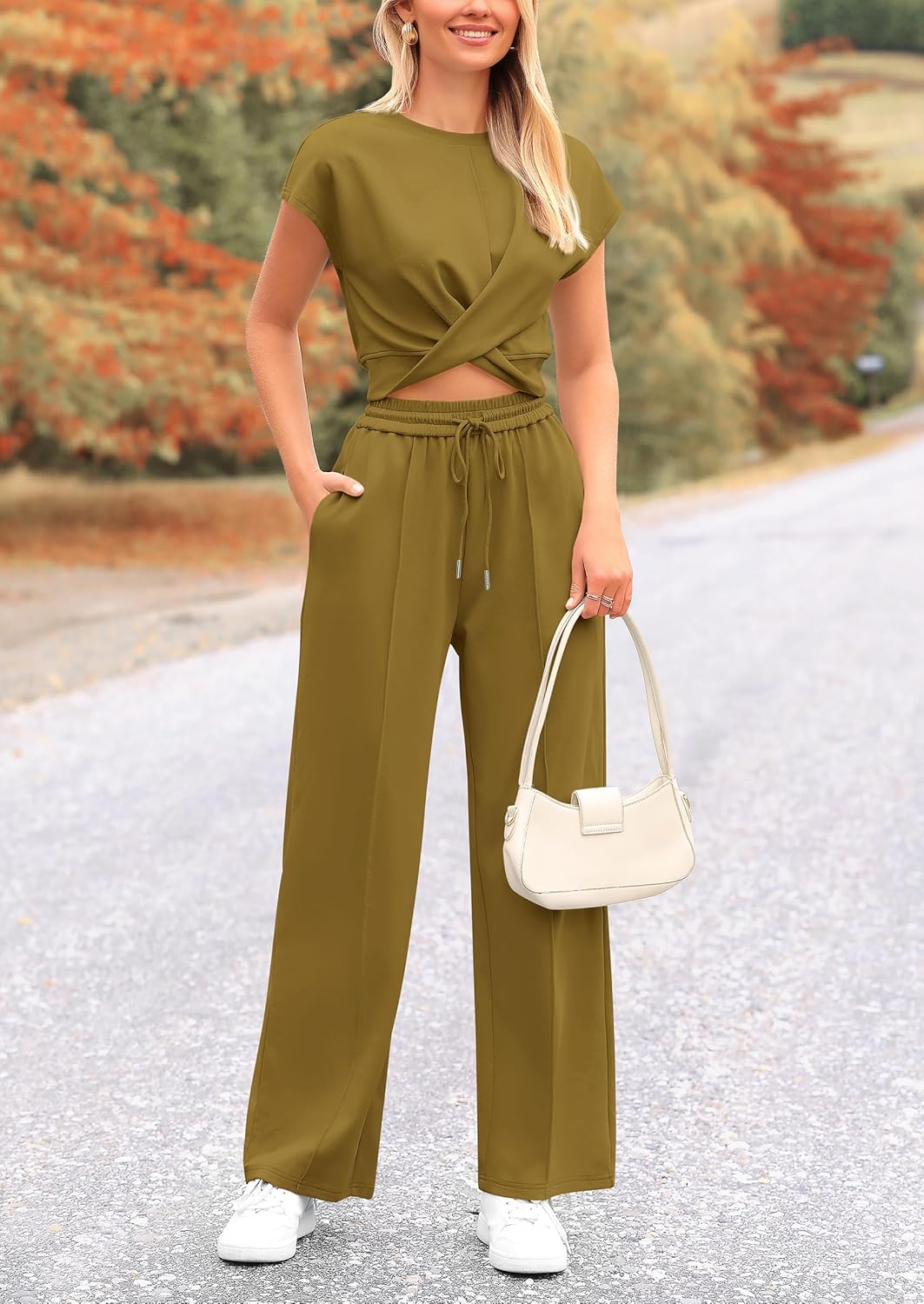 Two Piece Olive Green Outfit Set