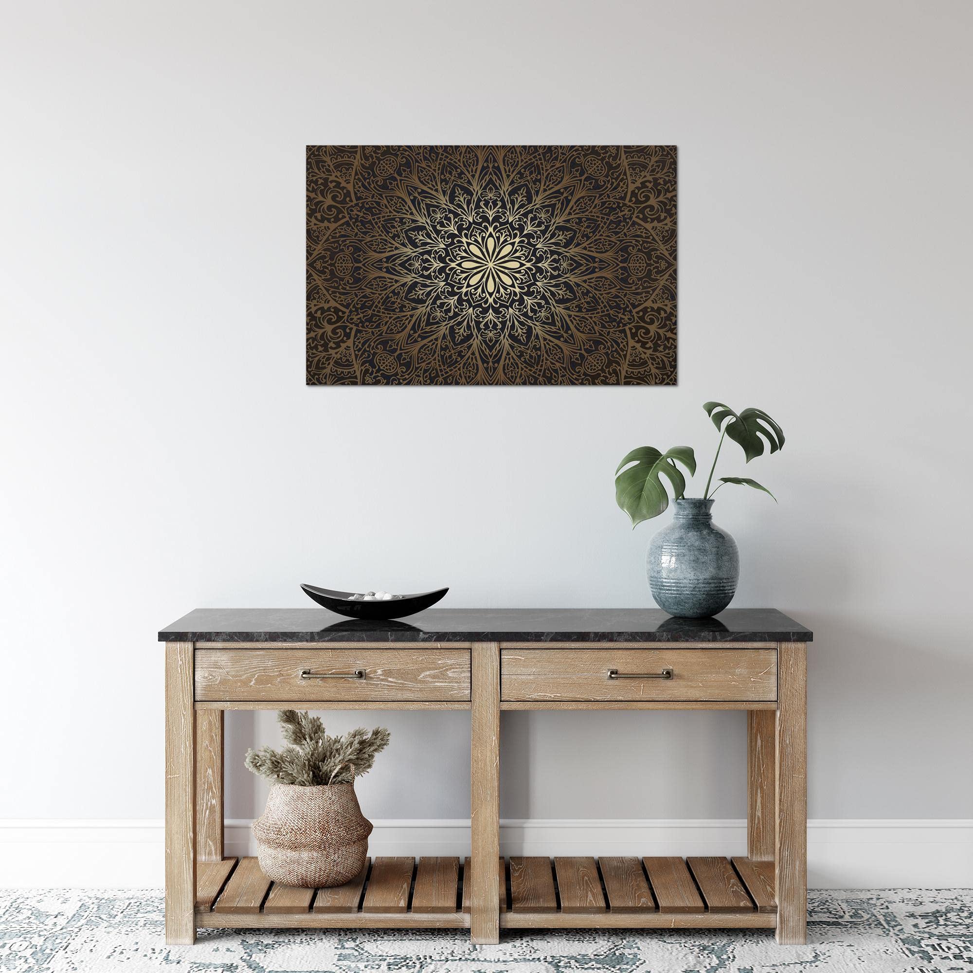 Runa Art Tabella Decorazione della parete Mandala - 60 x 40 cm XXL Stampa su Tela Salotto Appartamento - pronta per essere appesa - 107415a