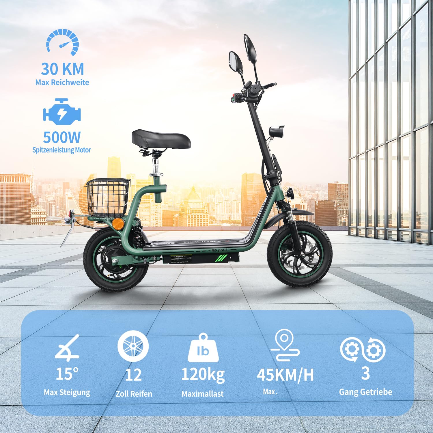 TWOFISH E Moped mit Straßenzulassung, Elektro Motorrad für Erwachsene mit 500W Motor 48V 13Ah Akku, EEC Zertifiziert, 12/14 Zoll Reifen, Display, Rückspiegel