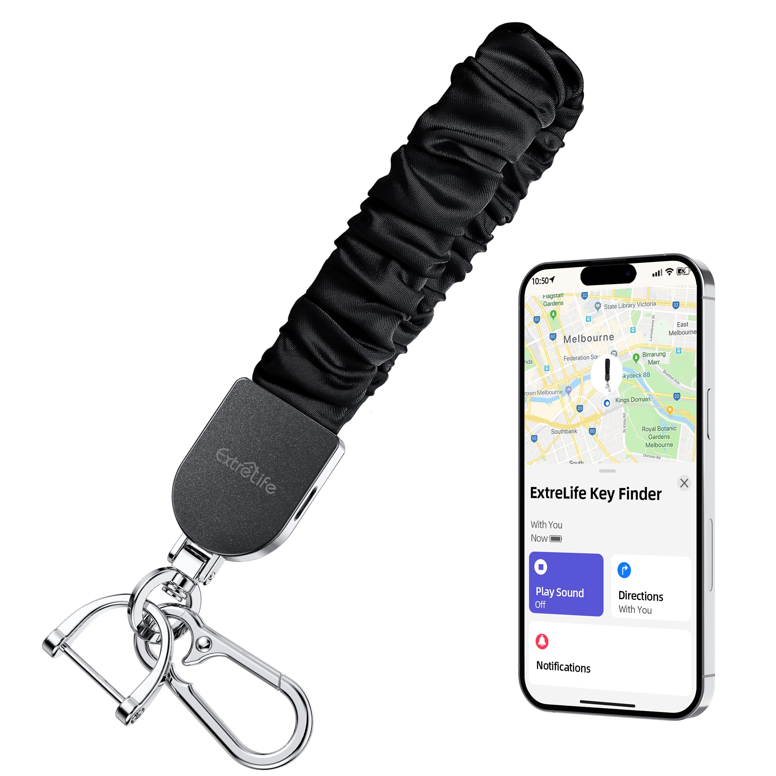 Portachiavi da polso, funziona con Apple Find My, elastico elastico per donne e uomini, portachiavi per auto con localizzatore GPS, cercatore di chiavi intelligenti, ricaricabile, nero e argento