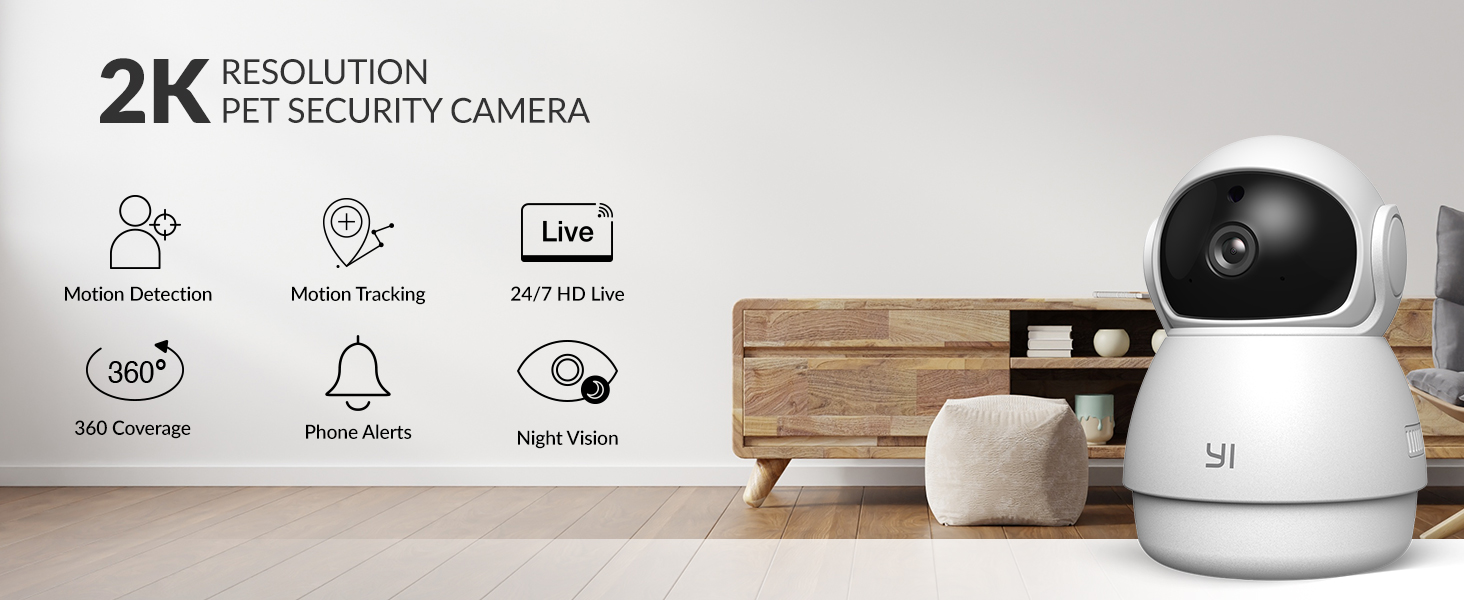 YI 2K Dome Security Camera, 2.4G Smart Indoor Pet Monitoring