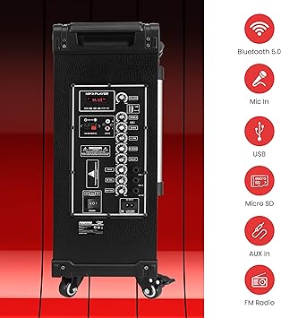 Pyle 12'' Portable Wireless Bluetooth Speaker System - Built-in Rechargeable Battery, Wireless Microphone, USB/Micro SD/FM - 80 Watt - FM Radio with Digital LED Display, PWMA1299A