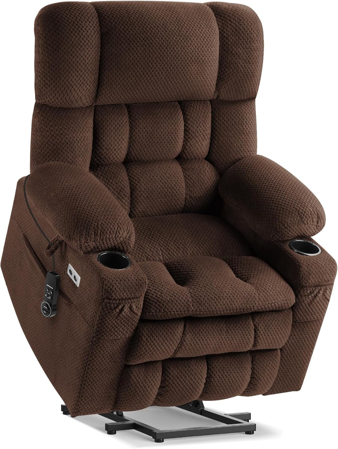 Tami Tami Dual Motor Power Lift Chair Recliner for Elderly with Massage and Heat, Infinite Position Electric Lift Recliner with Adjustable Headrest, USB (T6015 - Plush Fabric, Dark Brown, Medium)